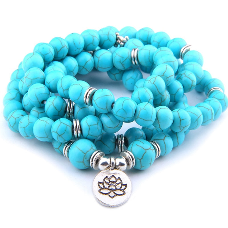 High Quatity Natural Stone Howlite Charm OM Bracelet Women Men 108 Mala Yoga lotus Jewelry Necklace Pulseras Dropshipping