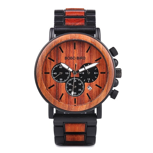 BOBO BIRD Chronograph Men Watch Wooden Brand Luxury Metal Clock montre design homme