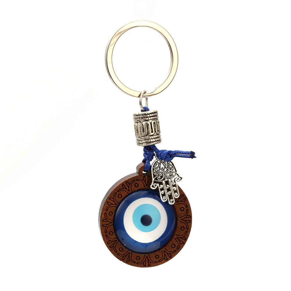 Lucky Eye Keychain Wood Turkish Blue Evil Eye Pendant Hamsa Hand Elephant Owl Charm Key Chain Jewelry for Women Men Car EY6296