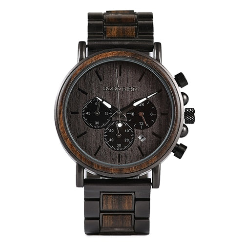 BOBO BIRD Chronograph Men Watch Wooden Brand Luxury Metal Clock montre design homme