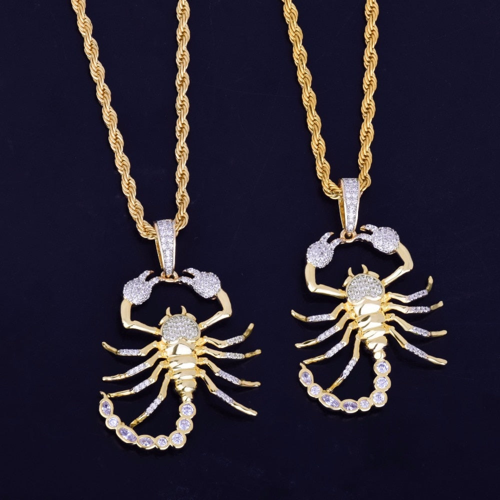 Animal Scorpion Hip Hop Pendant Necklace  Gold Color Bling Cubic Zircon Men&#39;s  Women Jewelry