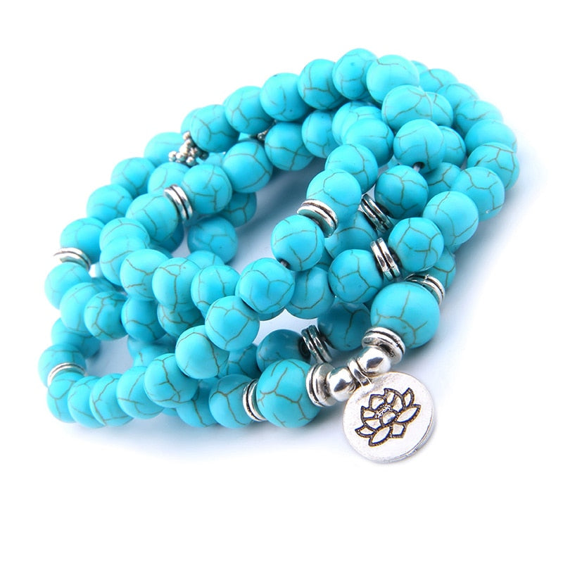 High Quatity Natural Stone Howlite Charm OM Bracelet Women Men 108 Mala Yoga lotus Jewelry Necklace Pulseras Dropshipping