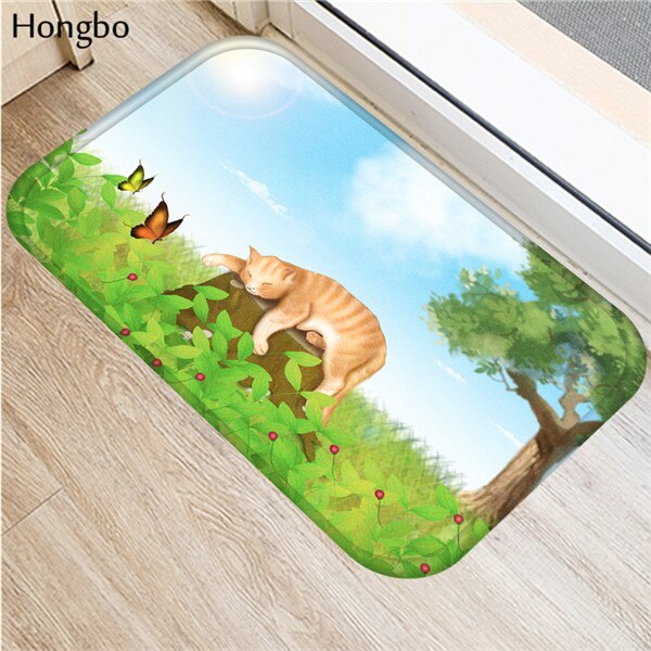 Hongbo Creative Cartoon Cat Prited Flannel Soft Door Mat Floor Mats Bath Kitchen Carpet 40x60cm Living Room Tapete Antislip