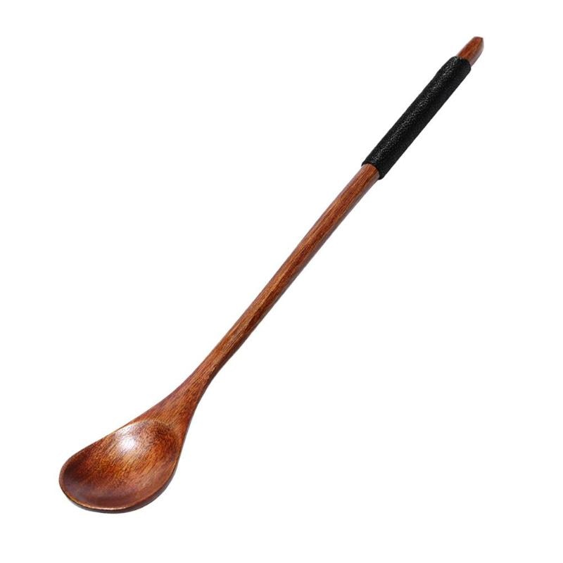 Long Handle Wood Spoon for Honey Rice Soup Dessert Coffee Tea Mixing Kitchen Utensil Tools Teaspoon Catering Bamboo Wooden Spoon