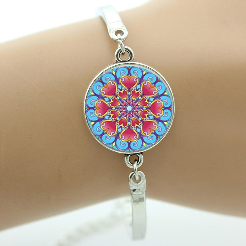 TAFREE Brand Indian henna Yoga jewelry om symbol Buddhism zen colorful Mandala flower bracelet for women friends gifts NS323