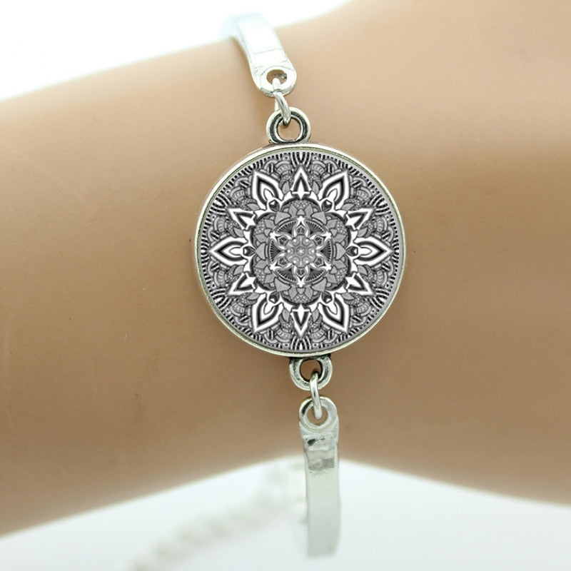 TAFREE Brand Indian henna Yoga jewelry om symbol Buddhism zen colorful Mandala flower bracelet for women friends gifts NS323