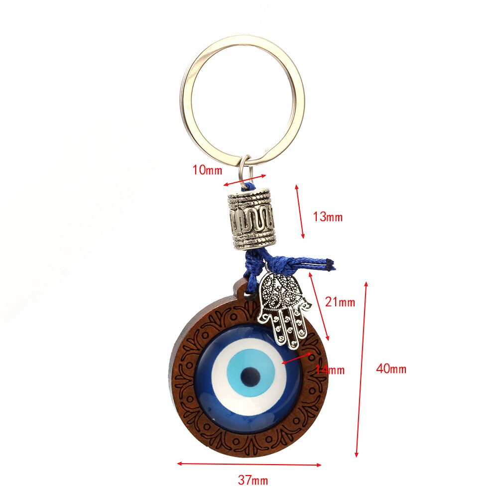 Lucky Eye Keychain Wood Turkish Blue Evil Eye Pendant Hamsa Hand Elephant Owl Charm Key Chain Jewelry for Women Men Car EY6296