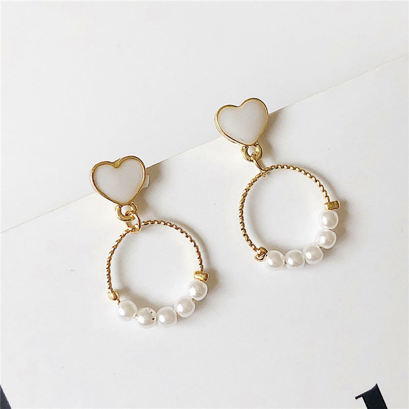 Fashion earrings Popular geometrical circle earrings female temperament pure fresh sweet heart pearl earrings for women jewelry