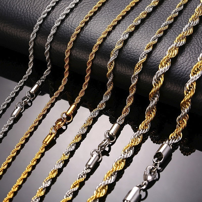 Vnox Stainless Steel Rope Chain Men Necklace Gold Color Twisted Wave Links Basic Chains Choker Unisex Punk Jewelry