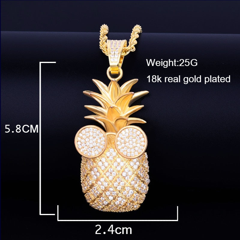 Pineapple Shape Necklace &amp; Pendant  AAA Cubic Zircon Men&#39;s Hip Hop Rock Jewelry