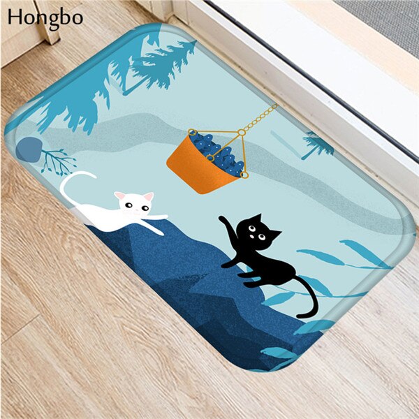 Hongbo Creative Cartoon Cat Prited Flannel Soft Door Mat Floor Mats Bath Kitchen Carpet 40x60cm Living Room Tapete Antislip