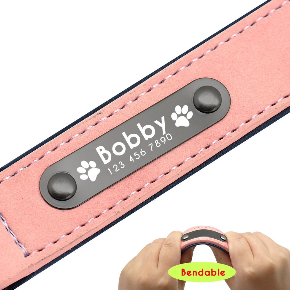 Personalized Dog Collar Custom Leather Dog Collars Inner Padded Pet ID Collar For Small Medium Large Dogs Pitbull Bulldog