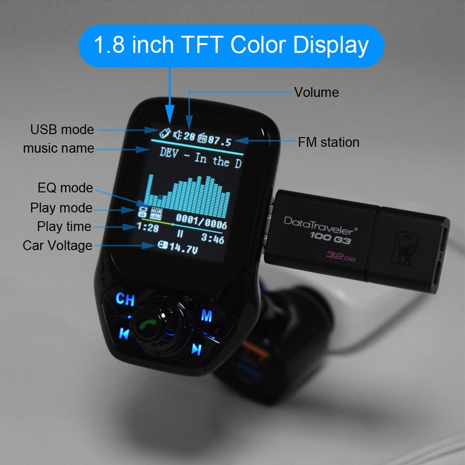 FM Transmitter Bluetooth-compatible V5.0 Car AUX USB MP3 Player Wireless Handsfree Car Kit With QC3.0 Quick Charger 3 USB Ports