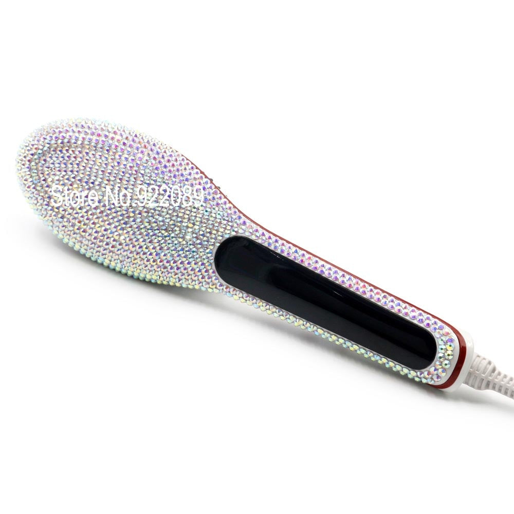 Electric Straightening Comb Rhinestone Detangling Straightener Brush Cepillo Alisador Pelo rectificador Cepillo para el pelo