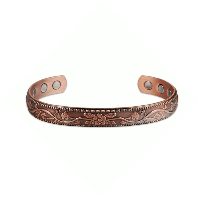 Magnetic Pure Copper Bracelet Femme Benefit 9mm Vintage Flower Energy Magnetic Copper Bracelet Adjustable Bracelet for Women