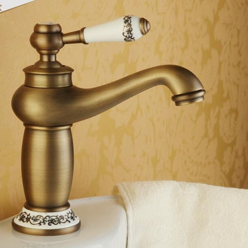 Bathroom Faucet Antique Bronze Finish Brass Basin Sink Solid Brass Faucets Single Handle Water Mixer Taps Bath Crane  ELFCT001