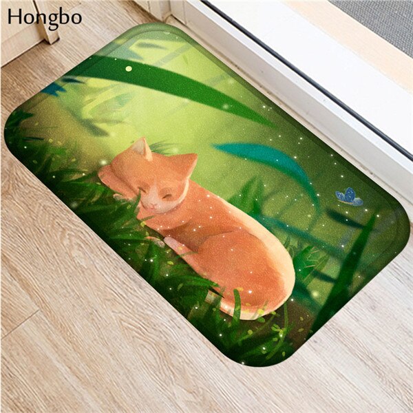 Hongbo Creative Cartoon Cat Prited Flannel Soft Door Mat Floor Mats Bath Kitchen Carpet 40x60cm Living Room Tapete Antislip