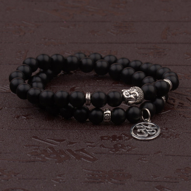 Charm Retro Buddha Bead Bracelet Men Black Natural Stone Chakra Bracelets Erkek Bileklik Bracelet Homme AB226