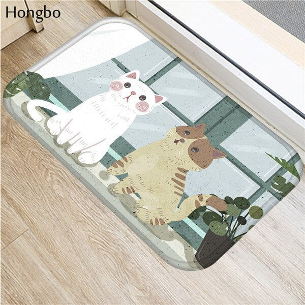 Hongbo Creative Cartoon Cat Prited Flannel Soft Door Mat Floor Mats Bath Kitchen Carpet 40x60cm Living Room Tapete Antislip