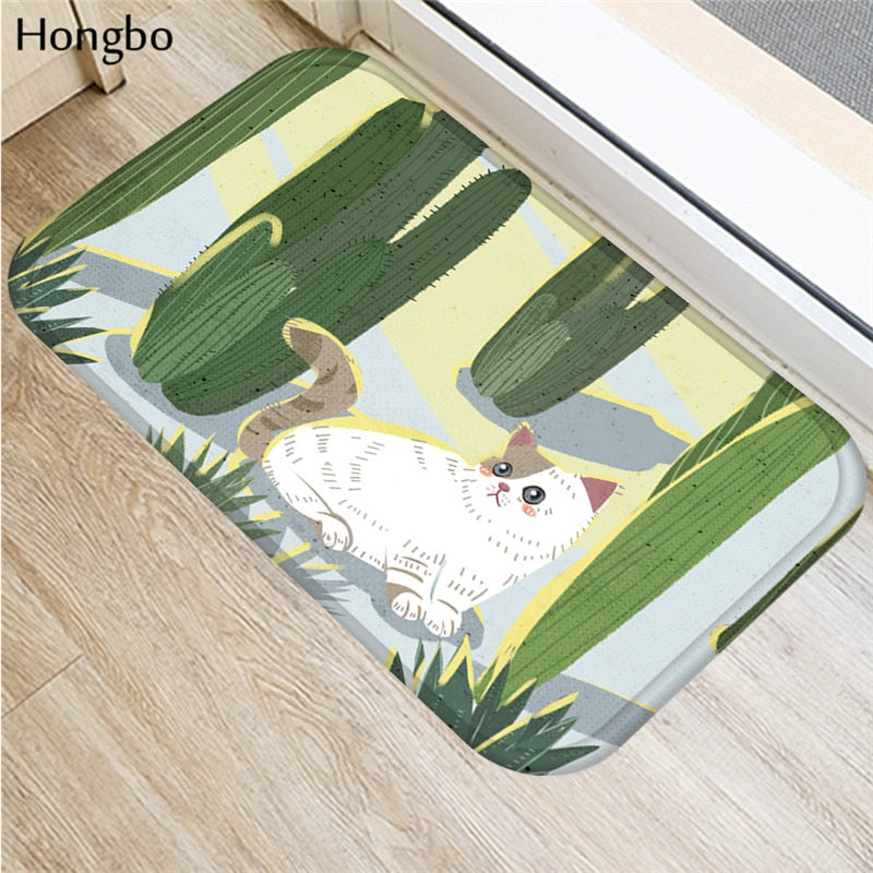 Hongbo Creative Cartoon Cat Prited Flannel Soft Door Mat Floor Mats Bath Kitchen Carpet 40x60cm Living Room Tapete Antislip