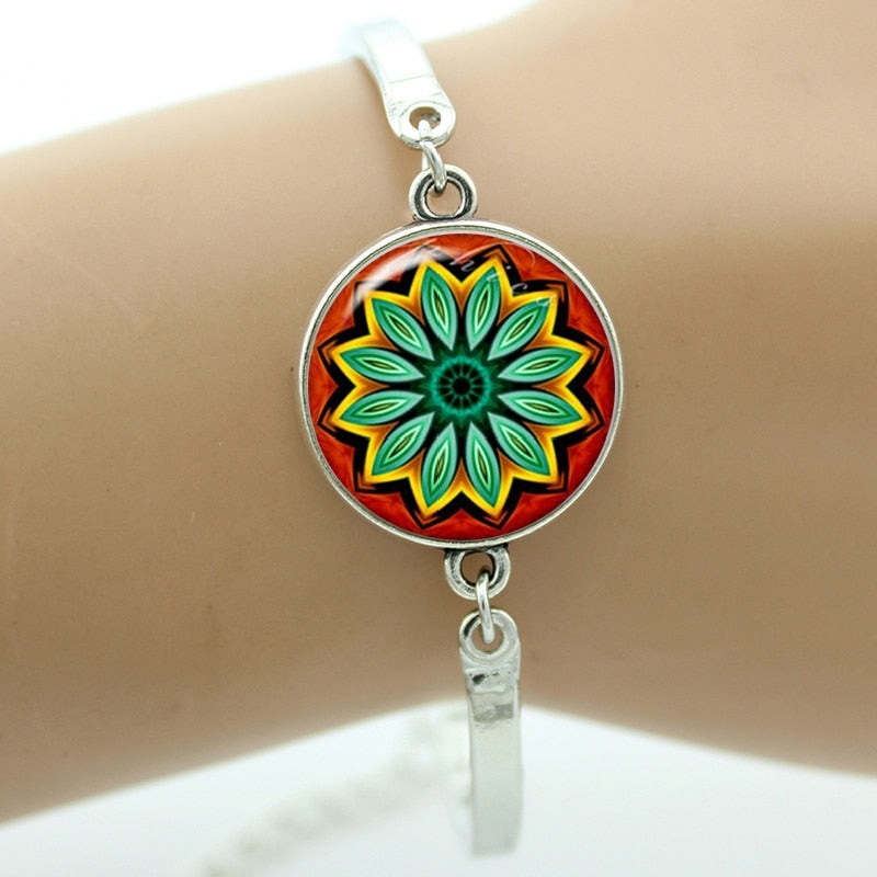 TAFREE Brand Indian henna Yoga jewelry om symbol Buddhism zen colorful Mandala flower bracelet for women friends gifts NS323