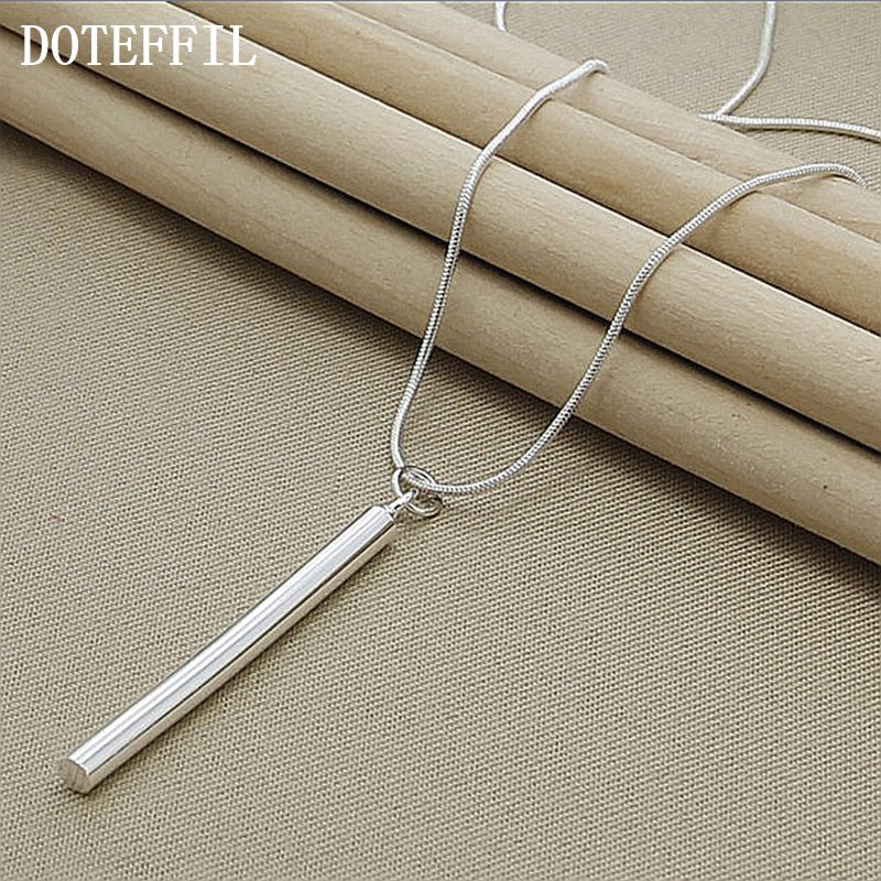 DOTEFFIL 925 Sterling Silver Square/Round Pillar Pendant Necklace 18 Inches Snake Chain Woman Wedding Engagement Party Jewelry