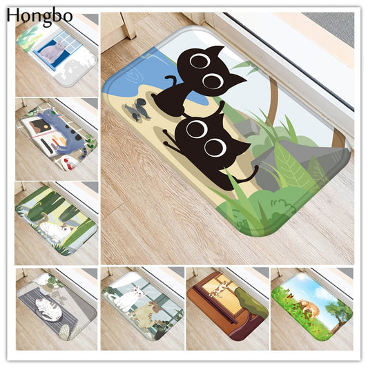 Hongbo Creative Cartoon Cat Prited Flannel Soft Door Mat Floor Mats Bath Kitchen Carpet 40x60cm Living Room Tapete Antislip