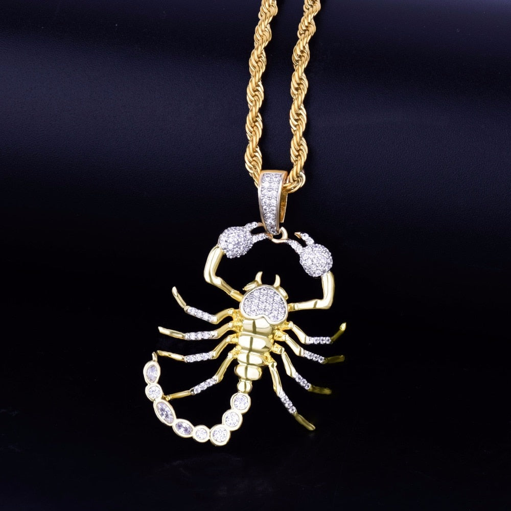 Animal Scorpion Hip Hop Pendant Necklace  Gold Color Bling Cubic Zircon Men&#39;s  Women Jewelry