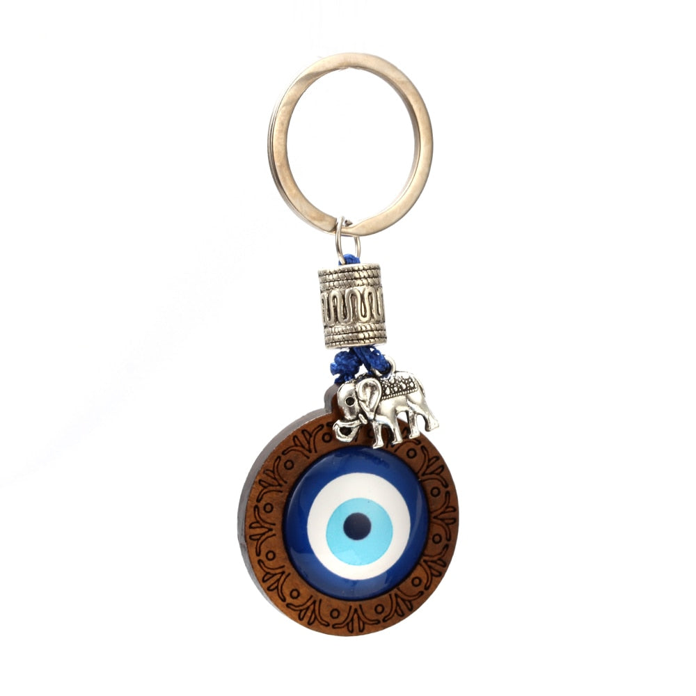 Lucky Eye Keychain Wood Turkish Blue Evil Eye Pendant Hamsa Hand Elephant Owl Charm Key Chain Jewelry for Women Men Car EY6296