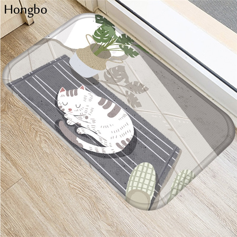 Hongbo Creative Cartoon Cat Prited Flannel Soft Door Mat Floor Mats Bath Kitchen Carpet 40x60cm Living Room Tapete Antislip