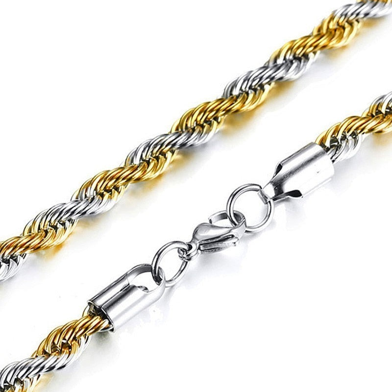 Vnox Stainless Steel Rope Chain Men Necklace Gold Color Twisted Wave Links Basic Chains Choker Unisex Punk Jewelry