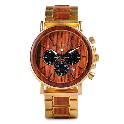 BOBO BIRD Chronograph Men Watch Wooden Brand Luxury Metal Clock montre design homme