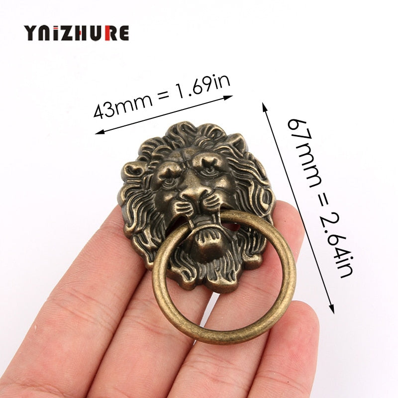 10pcs 43 * 67mm New Furniture Handles  Beast for Lion Head Antique Alloy Handle Wardrobe Drawer Door Pull Retro Decoration