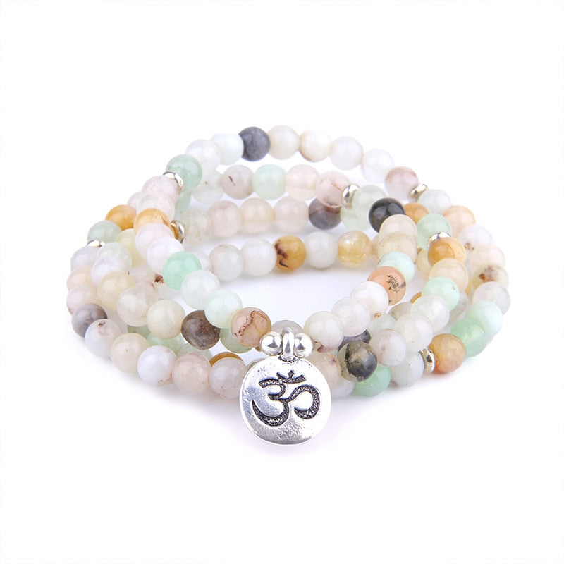 High Quatity Natural Stone Howlite Charm OM Bracelet Women Men 108 Mala Yoga lotus Jewelry Necklace Pulseras Dropshipping