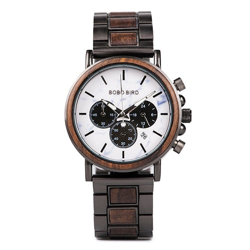 BOBO BIRD Chronograph Men Watch Wooden Brand Luxury Metal Clock montre design homme