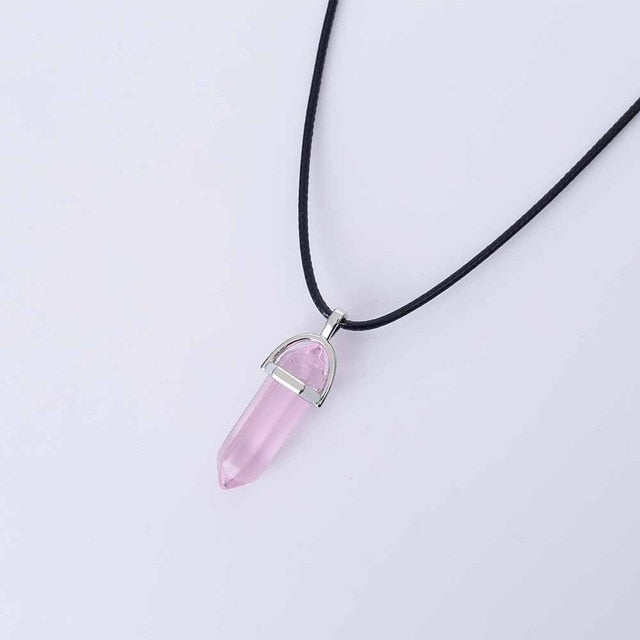 Vienkim Hot Hexagonal Column Necklaces Natural Crystal Pendants Stone Pendant Leather Chains Necklace For Women Fashion Jewelry