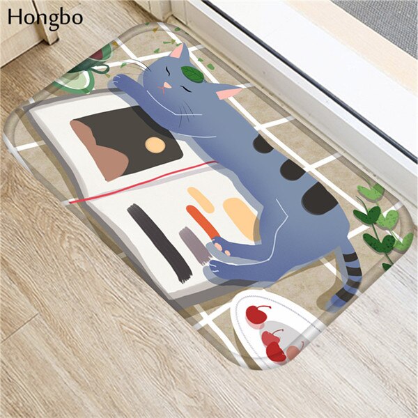 Hongbo Creative Cartoon Cat Prited Flannel Soft Door Mat Floor Mats Bath Kitchen Carpet 40x60cm Living Room Tapete Antislip