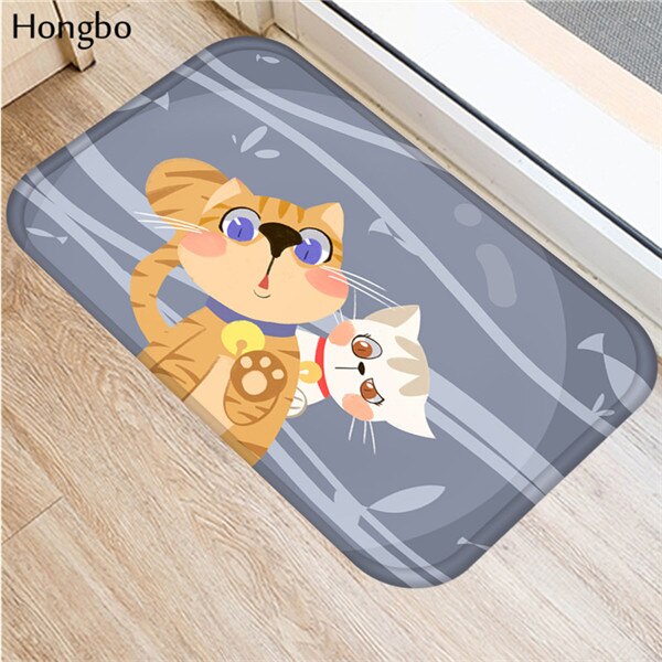 Hongbo Creative Cartoon Cat Prited Flannel Soft Door Mat Floor Mats Bath Kitchen Carpet 40x60cm Living Room Tapete Antislip