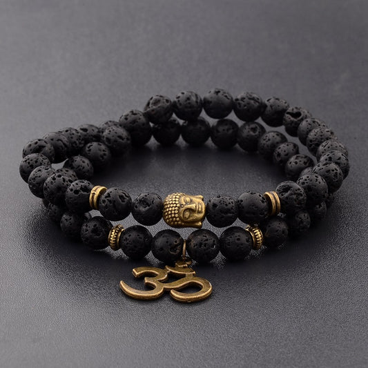 Charm Retro Buddha Bead Bracelet Men Black Natural Stone Chakra Bracelets Erkek Bileklik Bracelet Homme AB226