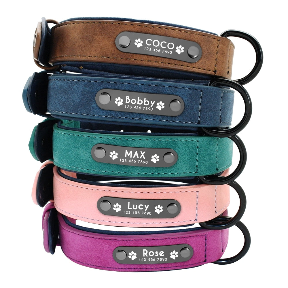 Personalized Dog Collar Custom Leather Dog Collars Inner Padded Pet ID Collar For Small Medium Large Dogs Pitbull Bulldog