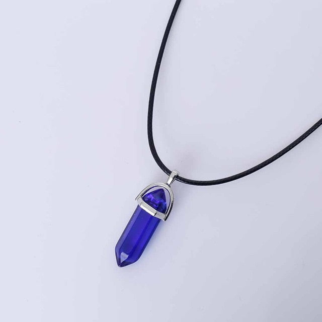 Vienkim Hot Hexagonal Column Necklaces Natural Crystal Pendants Stone Pendant Leather Chains Necklace For Women Fashion Jewelry