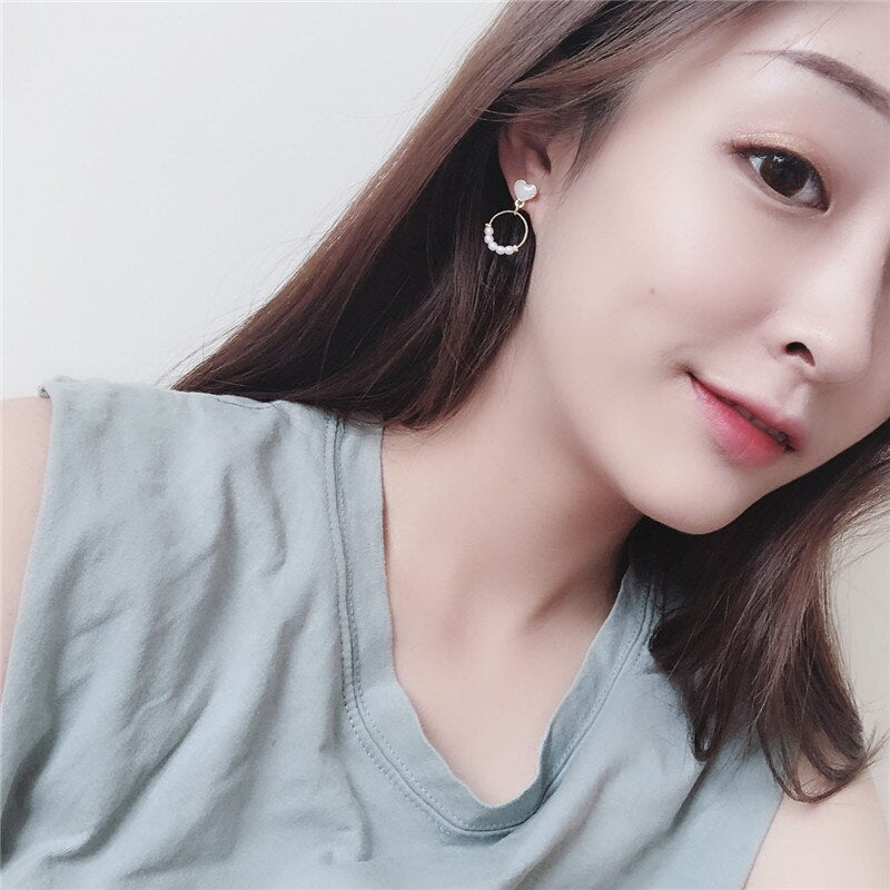 Fashion earrings Popular geometrical circle earrings female temperament pure fresh sweet heart pearl earrings for women jewelry