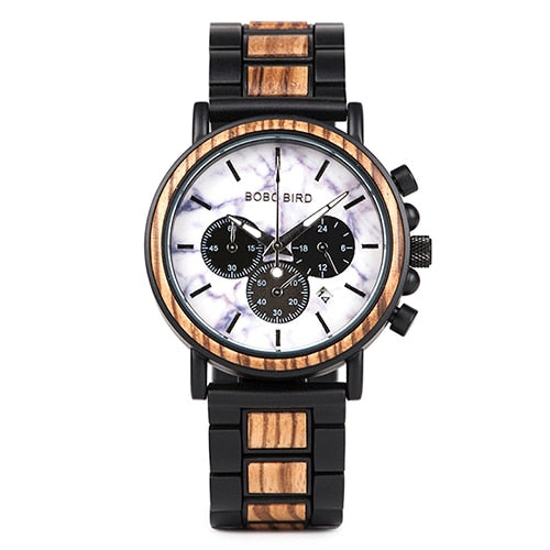 BOBO BIRD Chronograph Men Watch Wooden Brand Luxury Metal Clock montre design homme