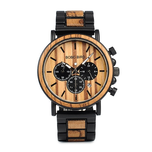 BOBO BIRD Chronograph Men Watch Wooden Brand Luxury Metal Clock montre design homme