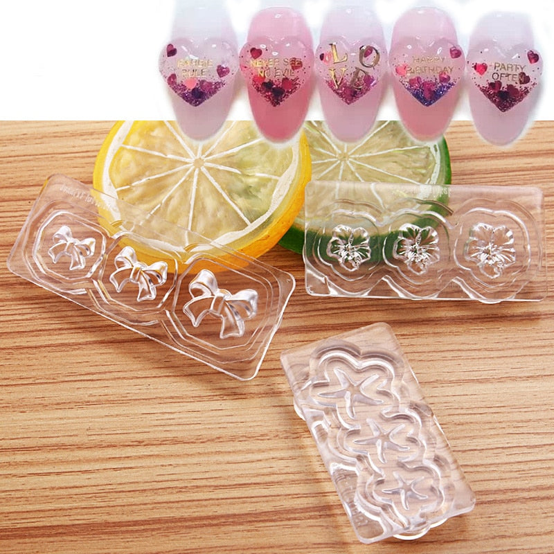 1pcs 3D Nail Art Silicone Carved Mold Stone Heart Crystal Designs Decorations Tools DIY Acrylic Nails Silicon Gel Template