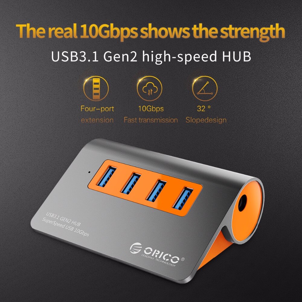 ORICO 4 Port USB3.1 Gen2 HUB USB C Gen2  Aluminum HUB 10Gbps SuperSpeed With 12V Power Adapter For Mac Pro Huawei Samsung