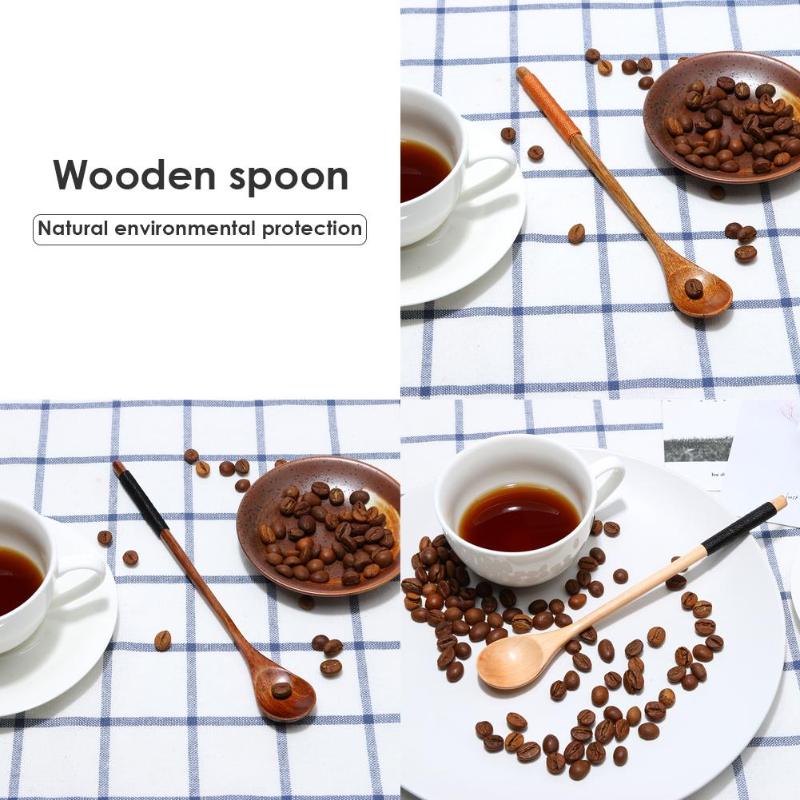 Long Handle Wood Spoon for Honey Rice Soup Dessert Coffee Tea Mixing Kitchen Utensil Tools Teaspoon Catering Bamboo Wooden Spoon