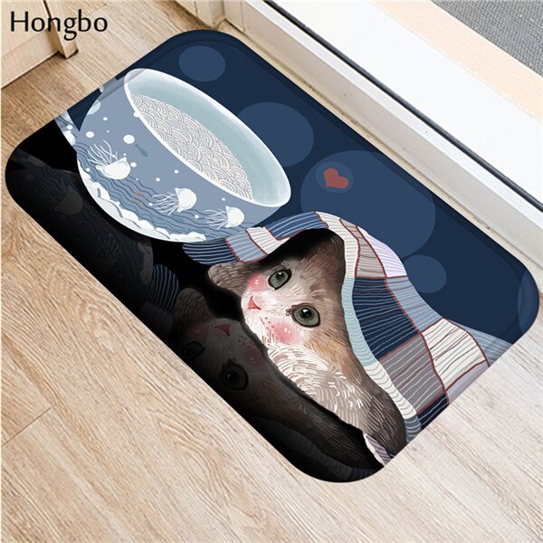 Hongbo Creative Cartoon Cat Prited Flannel Soft Door Mat Floor Mats Bath Kitchen Carpet 40x60cm Living Room Tapete Antislip