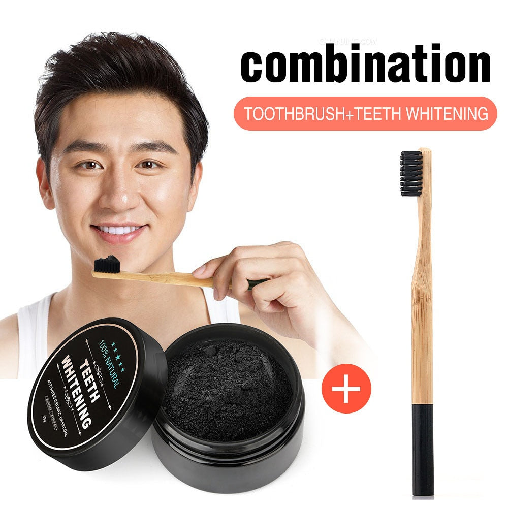 Teeth Whitening Set Bamboo Charcoal Toothpaste Strong Formula Whitening Tooth Powder Toothbrush Oral Hygiene Cleaning Dentifrice