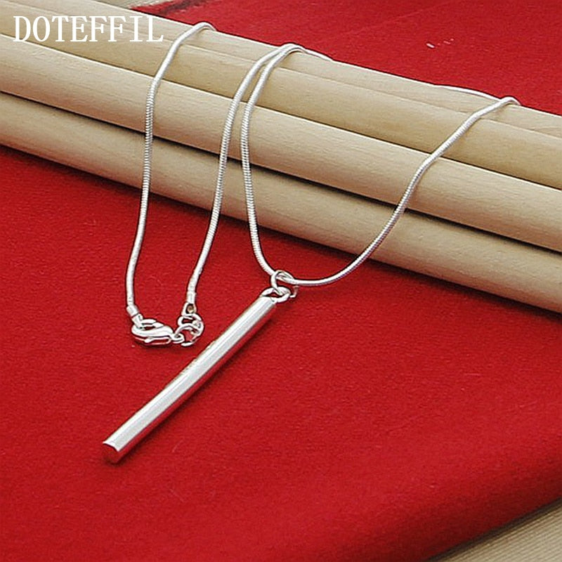 DOTEFFIL 925 Sterling Silver Square/Round Pillar Pendant Necklace 18 Inches Snake Chain Woman Wedding Engagement Party Jewelry